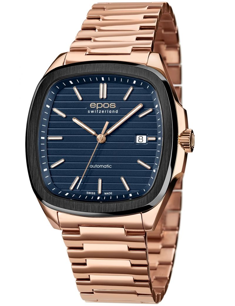 Kwadratowy zegarek męski na bransolecie z mechanizmem widocznym przez dekiel Epos Timeless 3511.152.55.16.34 Kwadratowy zegarek męski na bransolecie z mechanizmem widocznym przez dekiel Epos Timeless 3511.152.55.16.34