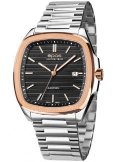 Kwadratowy zegarek męski na bransolecie z mechanizmem widocznym przez dekiel Epos Timeless 3511.152.34.15.30