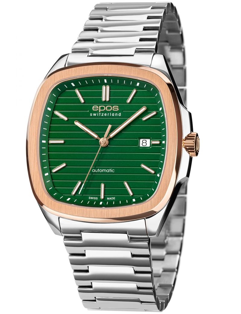 Kwadratowy zegarek męski na bransolecie z mechanizmem widocznym przez dekiel Epos Timeless 3511.152.34.13.30 Kwadratowy zegarek męski na bransolecie z mechanizmem widocznym przez dekiel Epos Timeless 3511.152.34.13.30