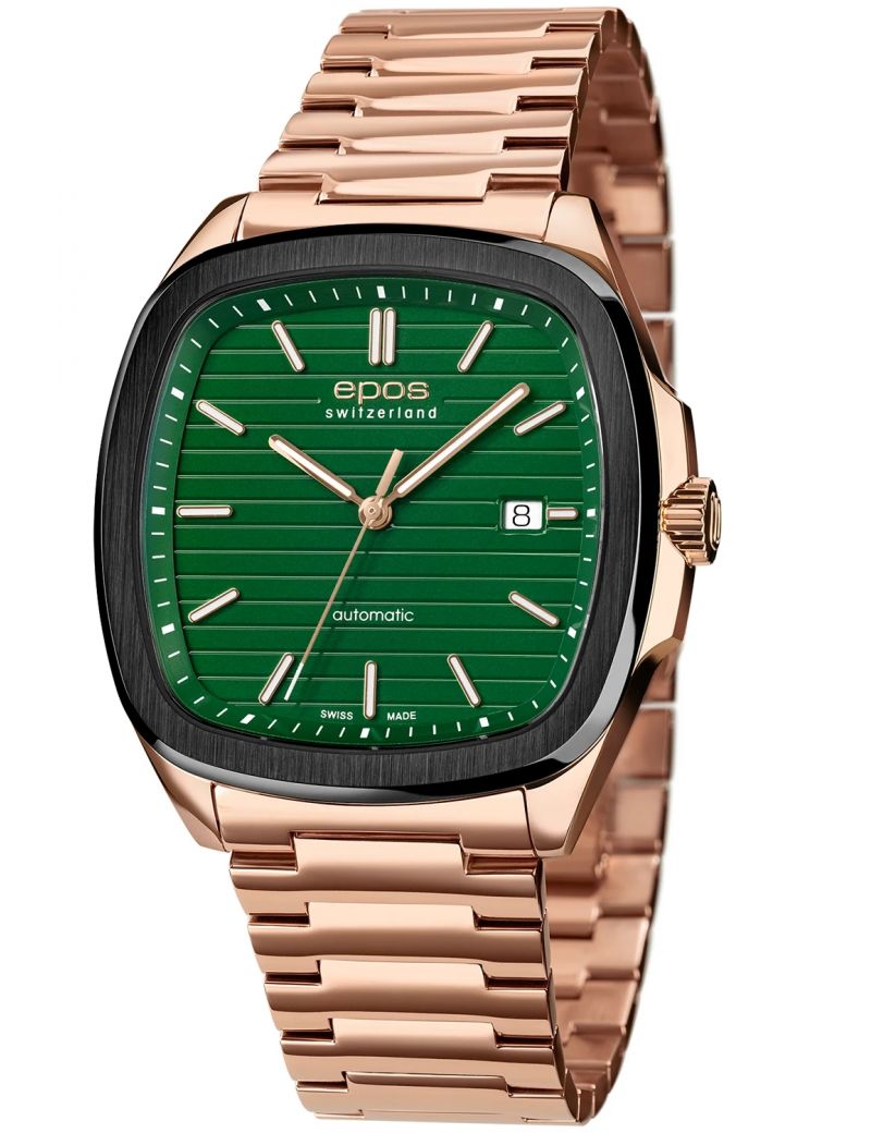 Kwadratowy zegarek męski na bransolecie z mechanizmem widocznym przez dekiel Epos Timeless 3511.152.55.13.34 Kwadratowy zegarek męski na bransolecie z mechanizmem widocznym przez dekiel Epos Timeless 3511.152.55.13.34