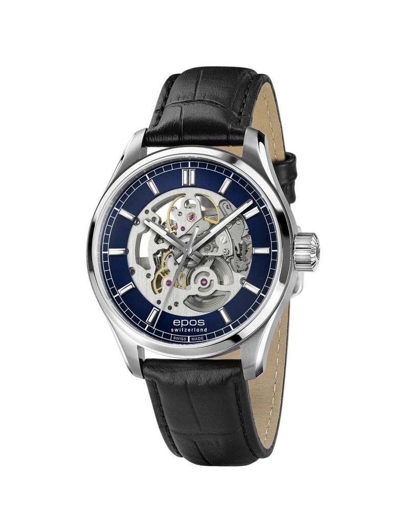 Elegancki zegarek męski z widocznym mechanizmem Epos Timeless Skeleton 3501.13B.20.16.25 Elegancki zegarek męski z widocznym mechanizmem Epos Timeless Skeleton 3501.13B.20.16.25
