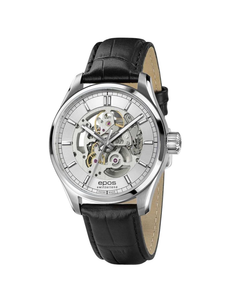 Elegancki zegarek męski z widocznym mechanizmem Epos Timeless Skeleton 3501.13B.20.18.25 Elegancki zegarek męski z widocznym mechanizmem Epos Timeless Skeleton 3501.13B.20.18.25