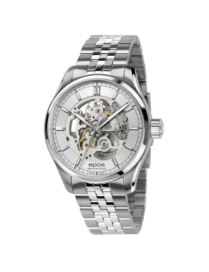 Elegancki zegarek męski z widocznym mechanizmem Epos Timeless Skeleton 3501.13B.20.18.30 Elegancki zegarek męski z widocznym mechanizmem Epos Timeless Skeleton 3501.13B.20.18.30