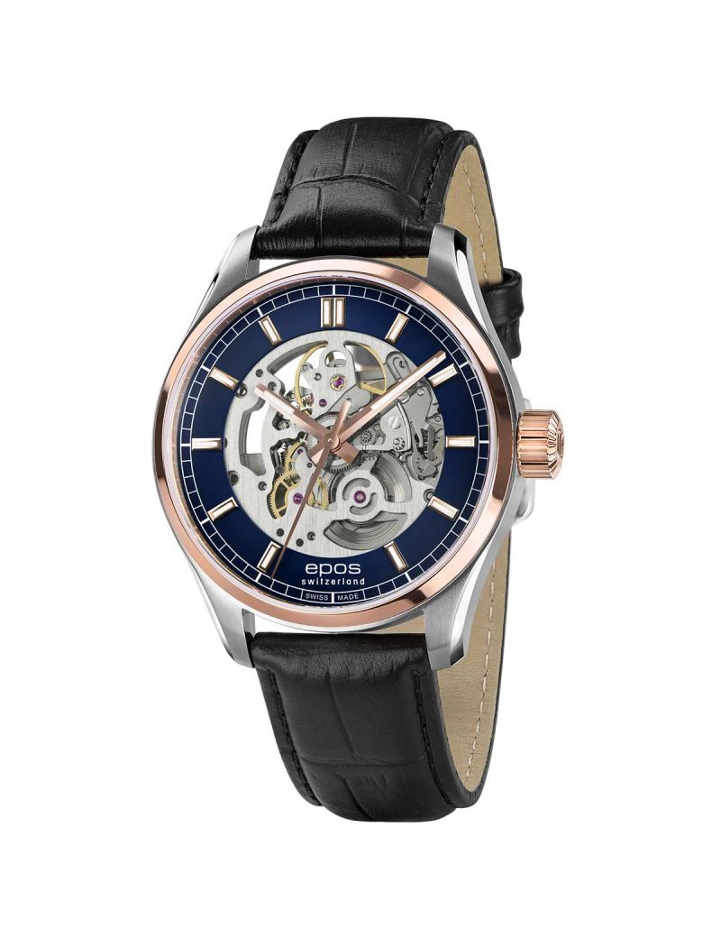 Elegancki zegarek męski z widocznym mechanizmem Epos Timeless Skeleton 3501.13B.34.16.25 Elegancki zegarek męski z widocznym mechanizmem Epos Timeless Skeleton 3501.13B.34.16.25