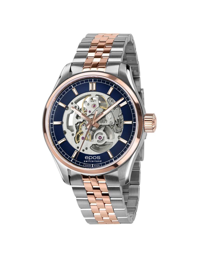 Elegancki zegarek męski z widocznym mechanizmem Epos Timeless Skeleton 3501.13B.34.16.44 Elegancki zegarek męski z widocznym mechanizmem Epos Timeless Skeleton 3501.13B.34.16.44