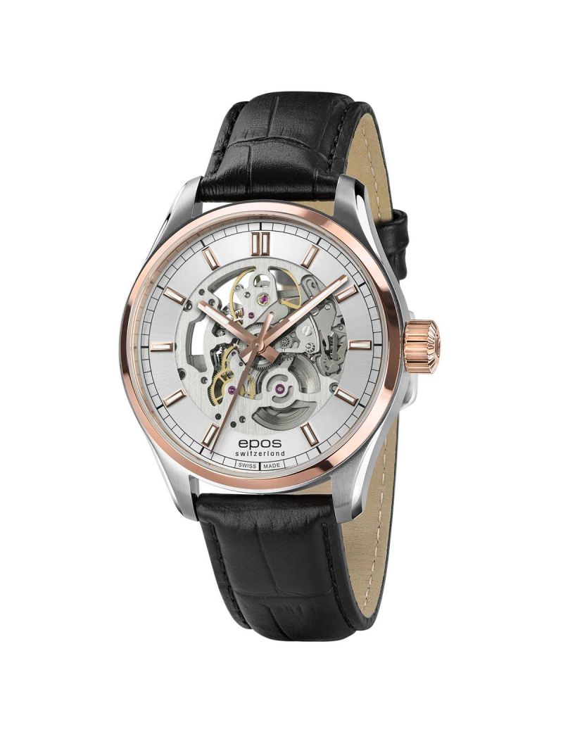 Elegancki zegarek męski z widocznym mechanizmem Epos Timeless Skeleton 3501.13B.34.18.25 Elegancki zegarek męski z widocznym mechanizmem Epos Timeless Skeleton 3501.13B.34.18.25