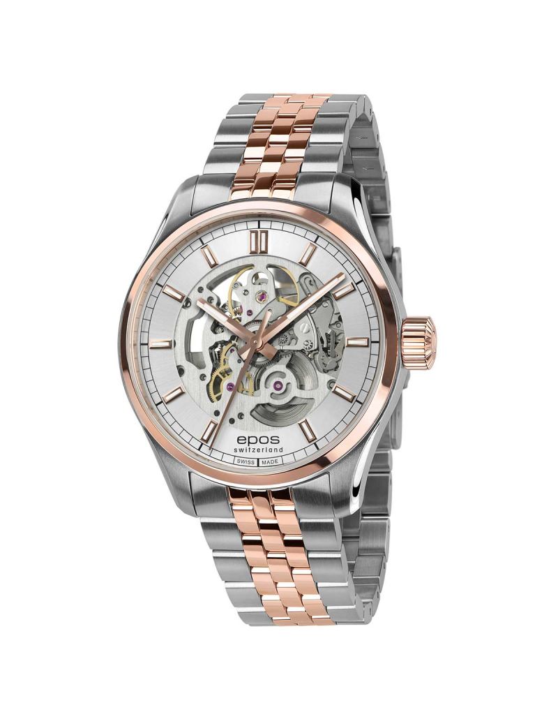 Elegancki zegarek męski z widocznym mechanizmem Epos Timeless Skeleton 3501.13B.34.18.44 Elegancki zegarek męski z widocznym mechanizmem Epos Timeless Skeleton 3501.13B.34.18.44