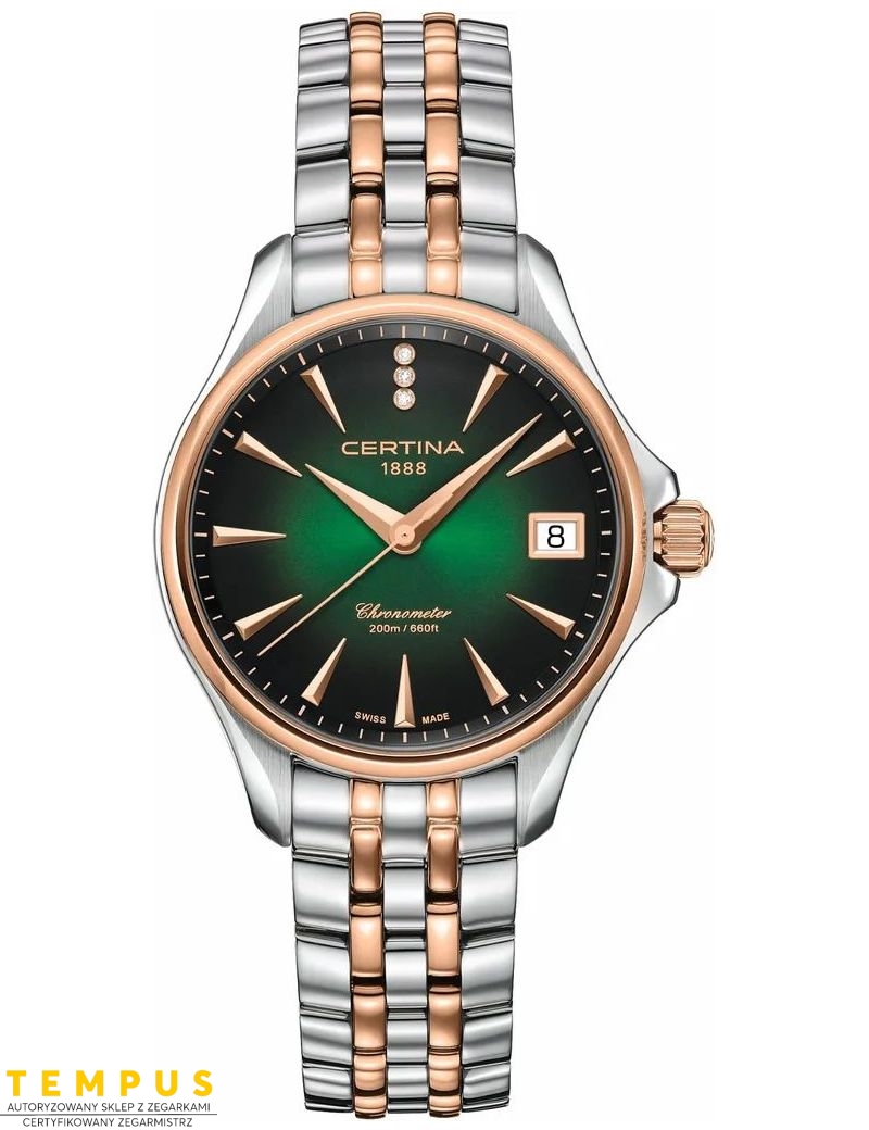 Wodoszczelny elegancki zegarek damski Certina DS Action Lady Diamonds C032.051.22.096.00