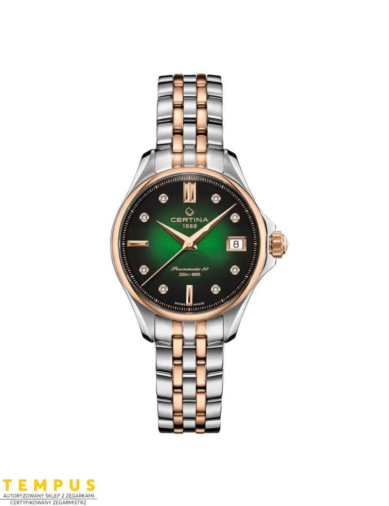 Wodoszczelny elegancki zegarek damski Certina DS Action Lady Powermatic 80 C032.207.22.096.00 Diamonds