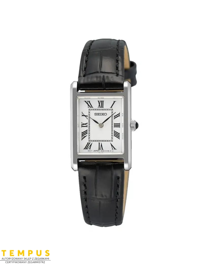 Mały zegarek damski Seiko Classic SWR107P1 – prostokątna koperta i skórzany pasek Mały zegarek damski Seiko Classic SWR107P1 – prostokątna koperta i skórzany pasek