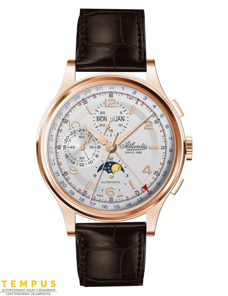 Atlantic 55851.44.25 Worldmaster Moonphase Universal Automatic Chronograph - Zegarki ATLANTIC Atlantic 55851.44.25 Worldmaster Moonphase Universal Automatic Chronograph - Zegarki ATLANTIC