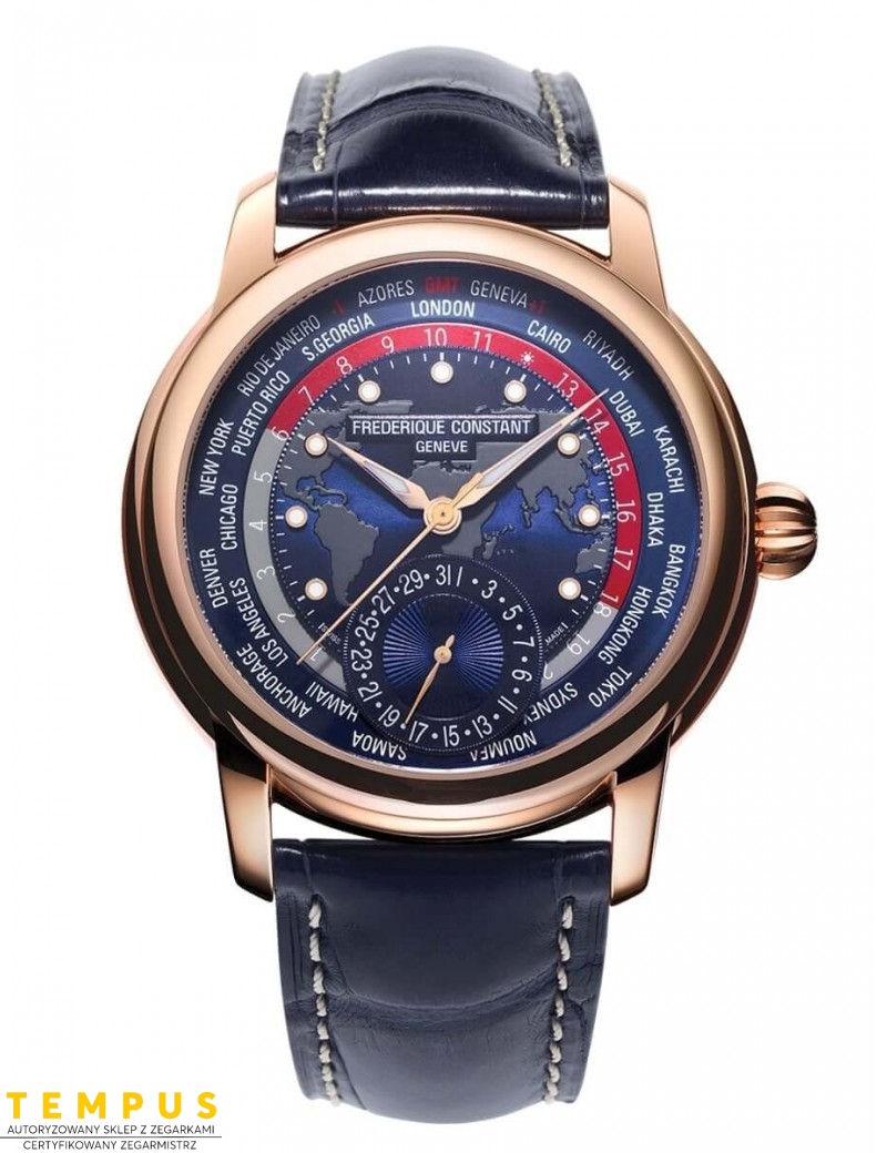 Frederique Constant CLASSIC WORLDTIMER Manufacture FC-718NRWM4H9 Gold 18k - Zegarki FREDERIQUE CONSTANT