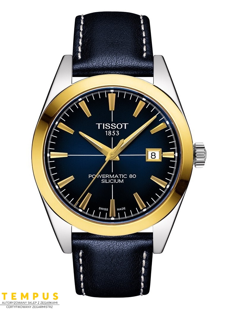 Tissot Gentleman Powermatic 80 Silicium Solid 18K GOLD BEZEL T927.407.46.041.01 - Zegarki TISSOT