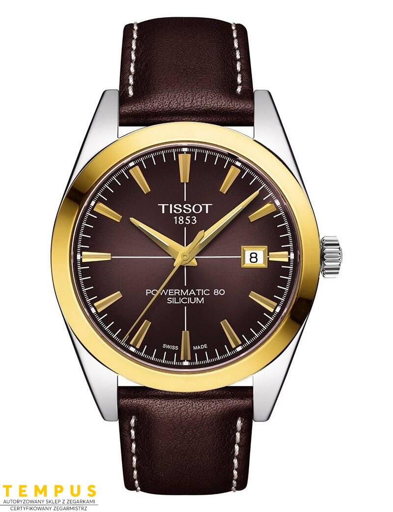 Tissot Gentleman Powermatic 80 Silicium Solid 18K GOLD BEZEL T927.407.46.291.01 - Zegarki TISSOT