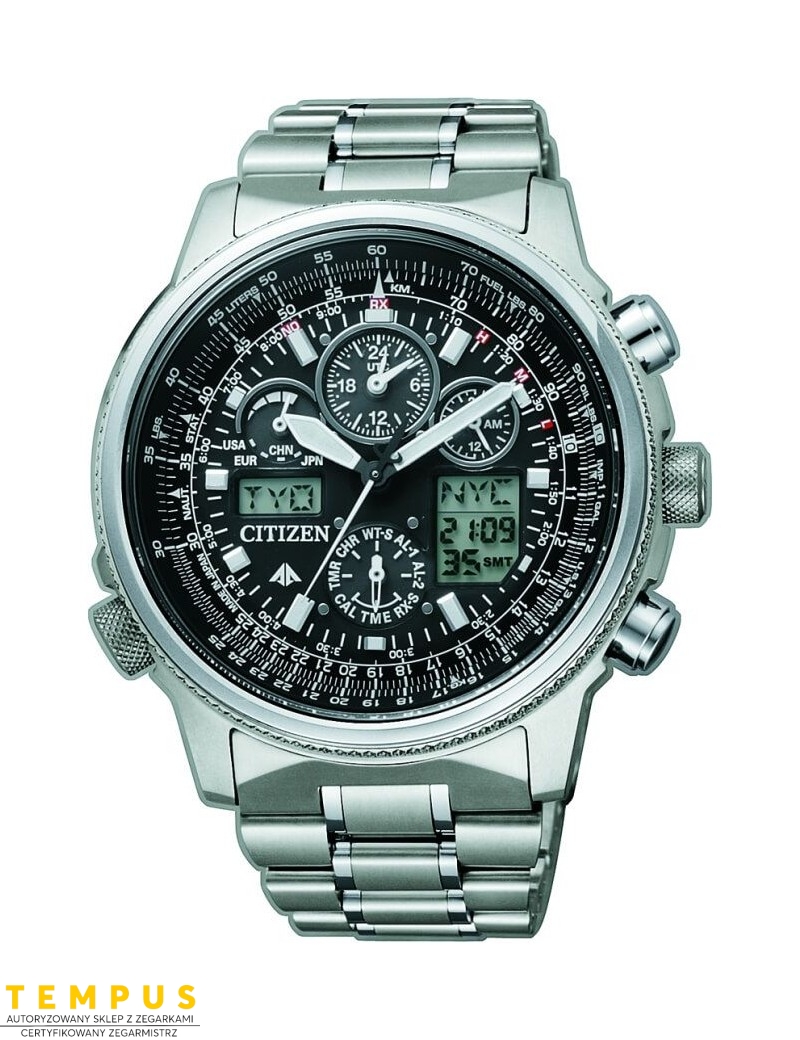 Zegarek sportowy, lotniczy męski Citizen RADIO CONTROLLED JY8020-52E na bransolecie