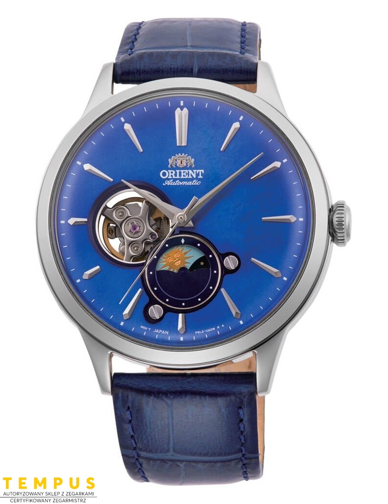 Zegarek klasyczny, elegancki męski Orient Sun & Moon Automatic RA-AS0103A10B Open Heart - Zegarki ORIENT