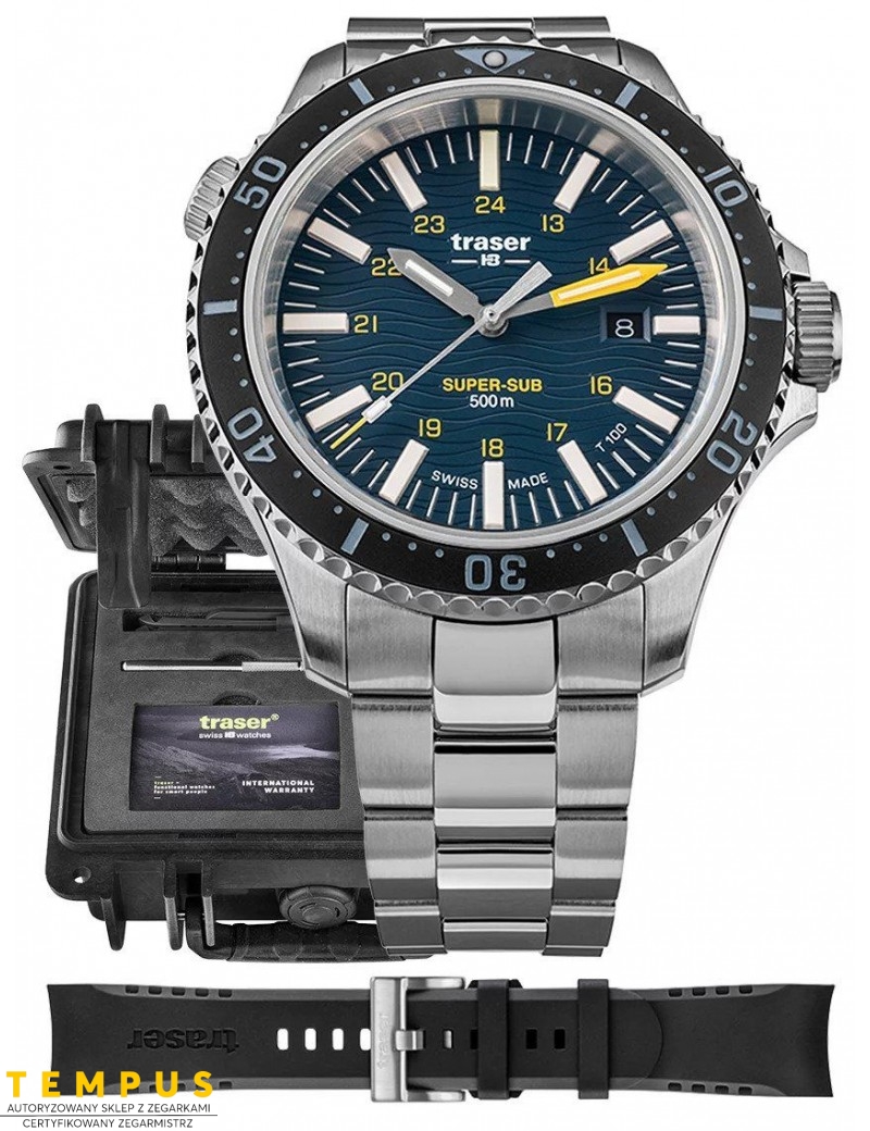 Zegarek sportowy, militarny męski Traser P67 SuperSub Blue T100 Set 109370 - Zegarki TRASER Zegarek sportowy, militarny męski Traser P67 SuperSub Blue T100 Set 109370 - Zegarki TRASER