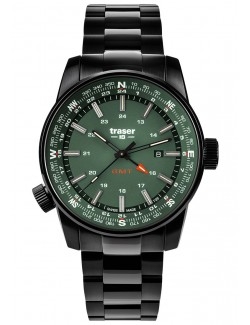 Zegarek sportowy, militarny męski Traser P68 Pathfinder GMT Green 109525 - Zegarki TRASER