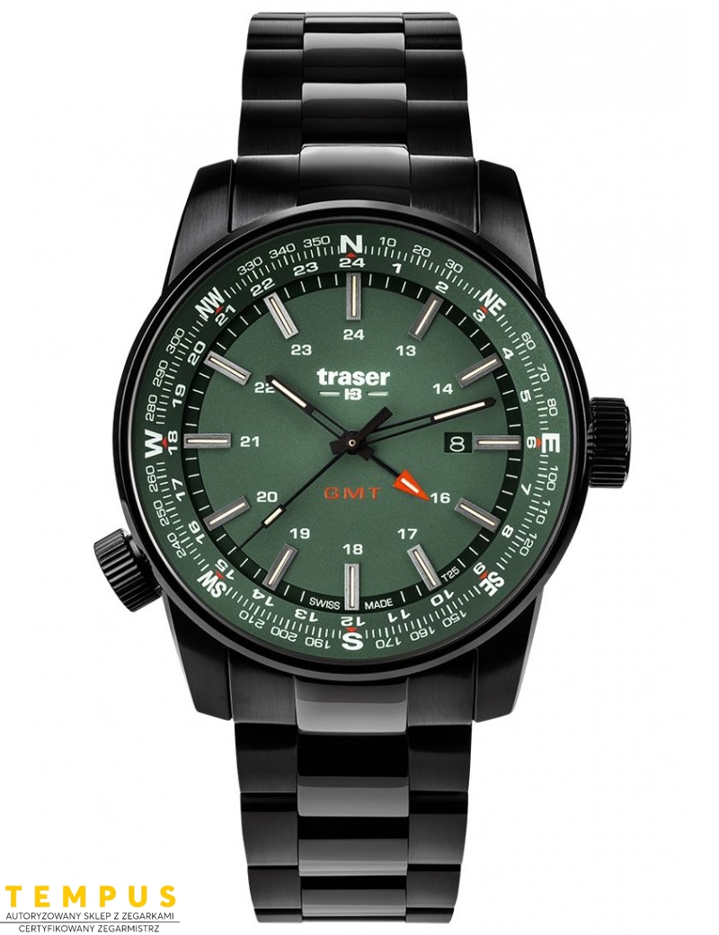 Zegarek sportowy, militarny męski Traser P68 Pathfinder GMT Green 109525 - Zegarki TRASER Zegarek sportowy, militarny męski Traser P68 Pathfinder GMT Green 109525 - Zegarki TRASER