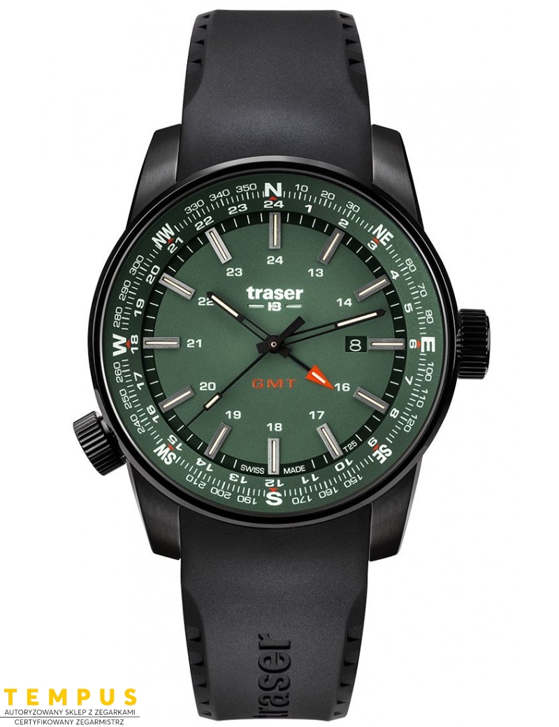 Zegarek sportowy, militarny męski Traser P68 Pathfinder GMT Green 109744 - Zegarki TRASER Zegarek sportowy, militarny męski Traser P68 Pathfinder GMT Green 109744 - Zegarki TRASER