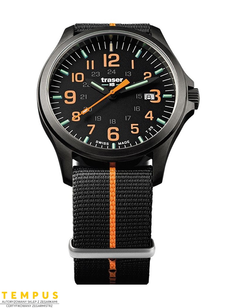 Zegarek sportowy, militarny męski Traser P67 Officer Pro GunMetal Black/Orange 107425 - Zegarki TRASER
