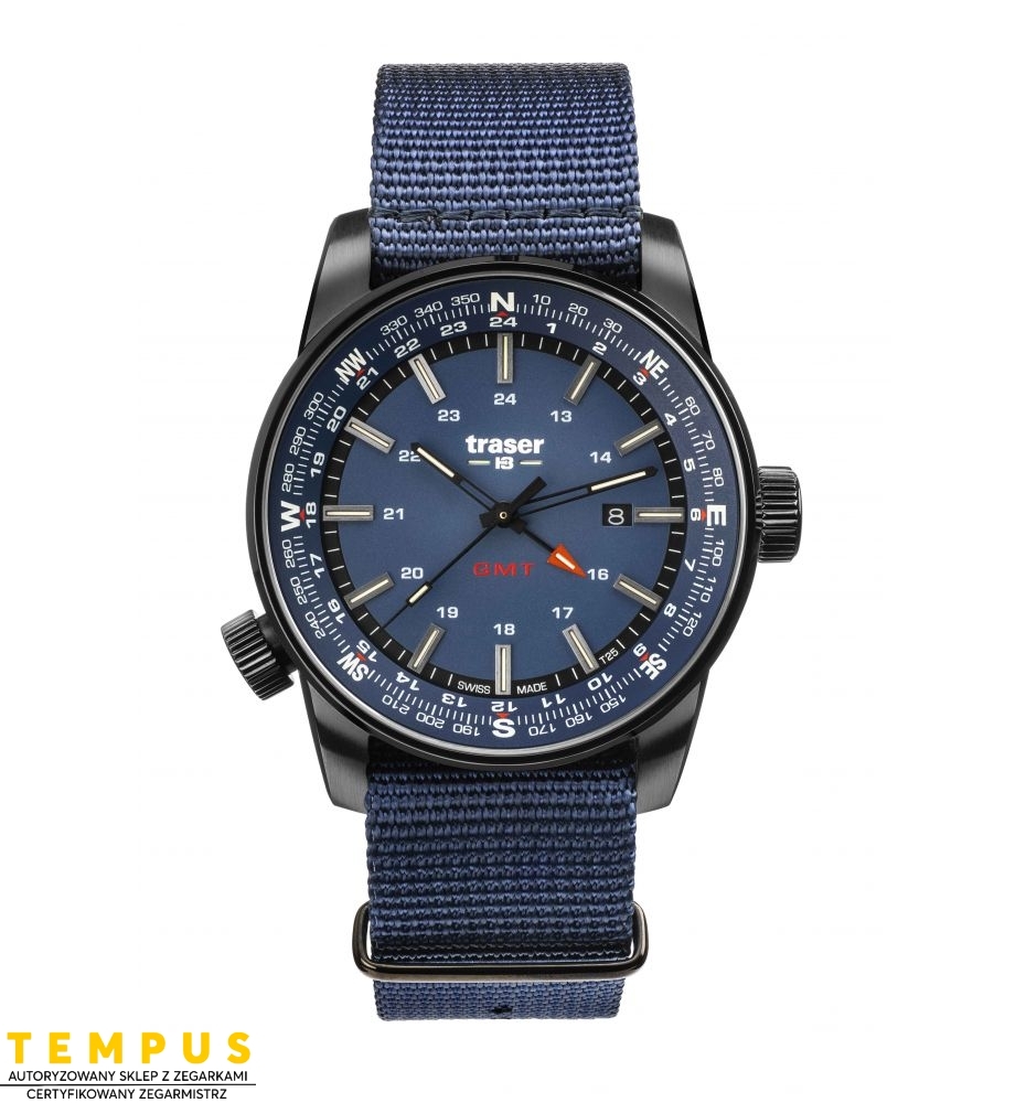 Zegarek sportowy, militarny męski Traser P68 Pathfinder GMT Blue 109034 - Zegarki TRASER