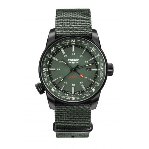 Zegarek sportowy, militarny męski Traser P68 Pathfinder GMT Green 109035 - Zegarki TRASER