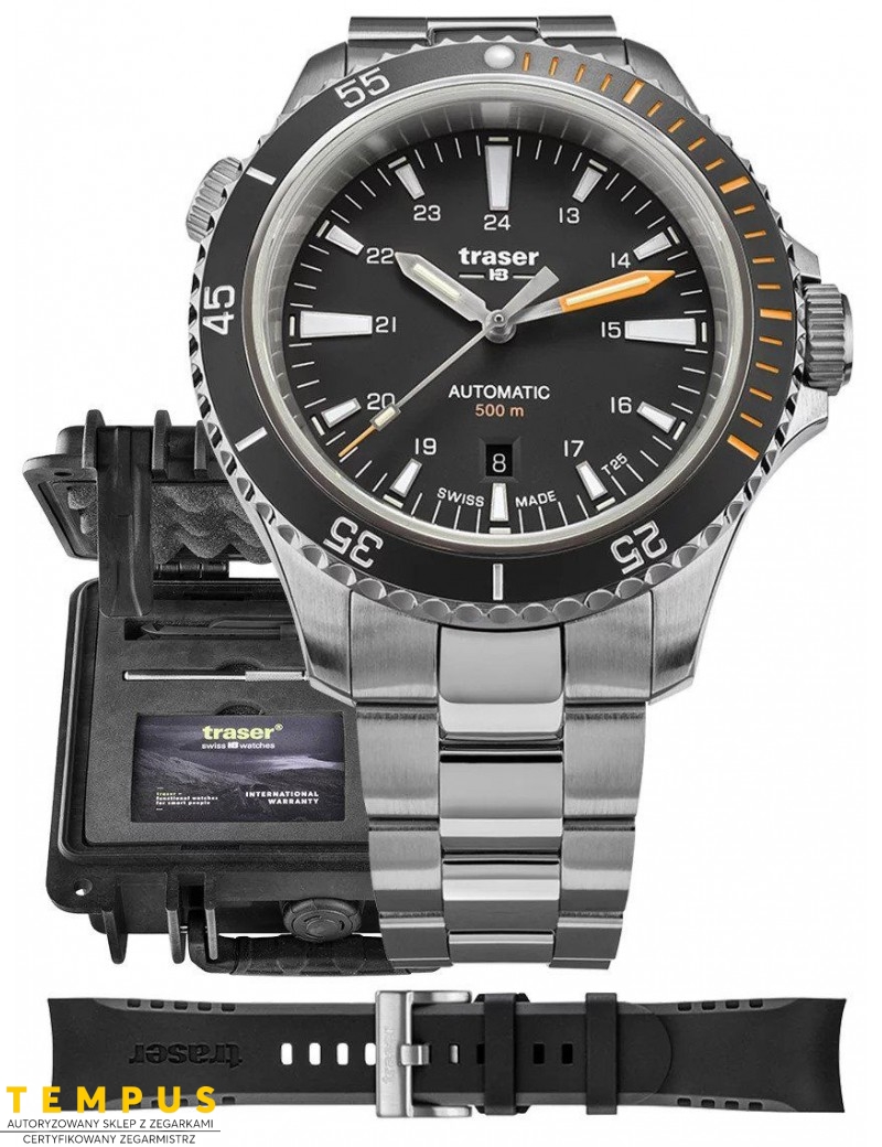 Zegarek sportowy, militarny męski Traser P67 SuperSub Diver Automatic Black T25 Set 110321 - Zegarki TRASER Zegarek sportowy, militarny męski Traser P67 SuperSub Diver Automatic Black T25 Set 110321 - Zegarki TRASER