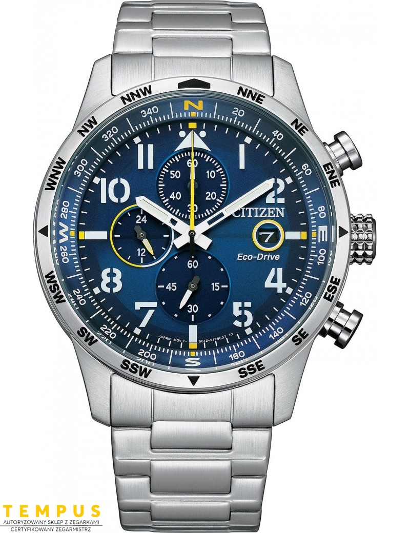 Zegarek lotniczy męski Citizen PILOT Chronograf CA0790-83L Eco Drive na bransolecie