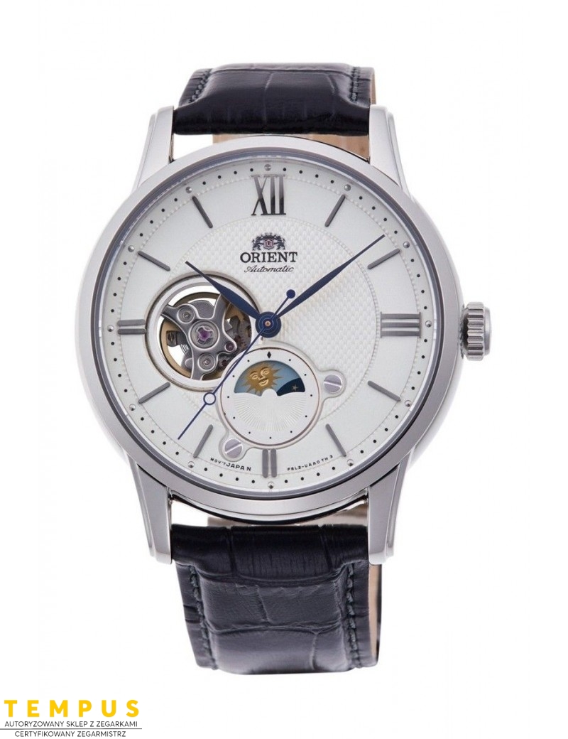 Zegarek klasyczny, elegancki męski Orient Sun & Moon Automatic RA-AS0011S10B Open Heart - Zegarki ORIENT Zegarek klasyczny, elegancki męski Orient Sun & Moon Automatic RA-AS0011S10B Open Heart - Zegarki ORIENT