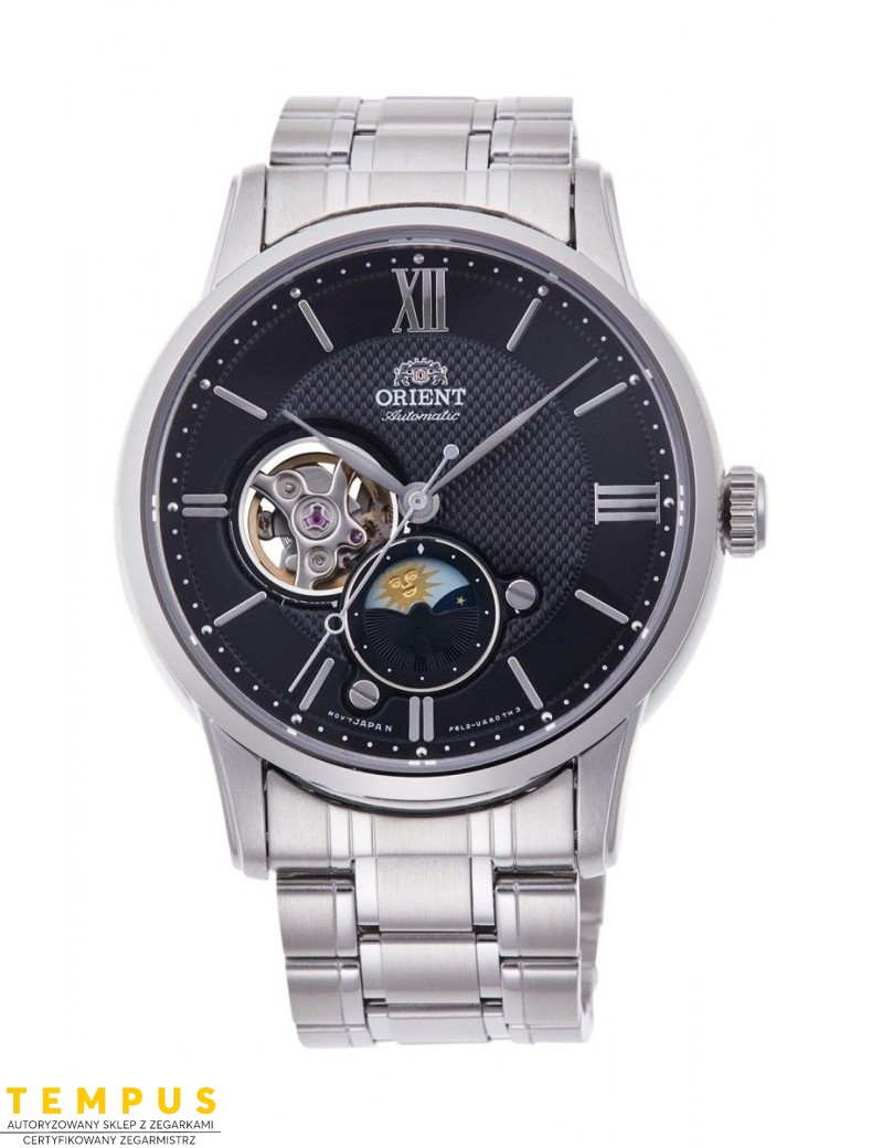 Zegarek klasyczny, elegancki męski Orient Sun & Moon Automatic RA-AS0008B10B Open Heart - Zegarki ORIENT Zegarek klasyczny, elegancki męski Orient Sun & Moon Automatic RA-AS0008B10B Open Heart - Zegarki ORIENT