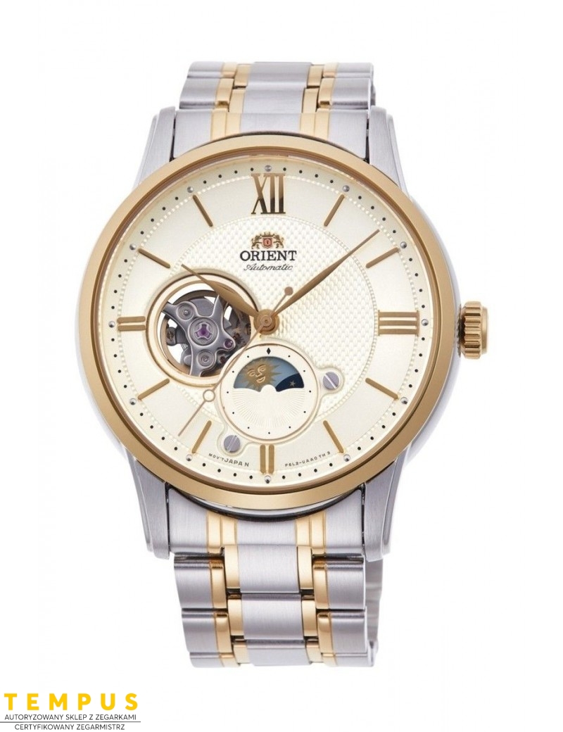 Zegarek klasyczny, elegancki męski Orient Sun & Moon Automatic RA-AS0007S10B Open Heart - Zegarki ORIENT