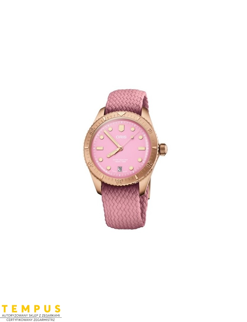 Zegarek sportowy damski, unisex Oris Divers Sixty-Five Cotton Candy Lipstick Pink 0173377713158-0731904Brs - Zegarki ORIS Zegarek sportowy damski, unisex Oris Divers Sixty-Five Cotton Candy Lipstick Pink 0173377713158-0731904Brs - Zegarki ORIS
