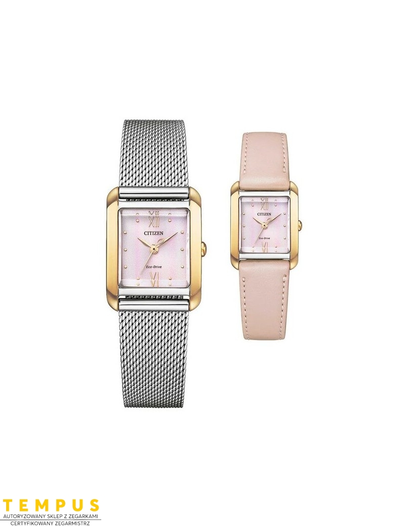 Zegarek klasyczny, elegancki damski Citizen Lady Square Set EW5596-66X na bransolecie Zegarek klasyczny, elegancki damski Citizen Lady Square Set EW5596-66X na bransolecie