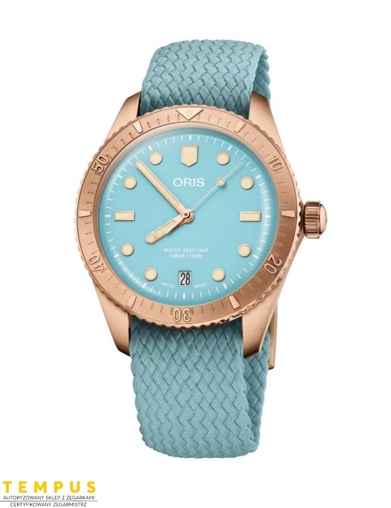 Zegarek sportowy damski, unisex Oris Divers Sixty-Five Cotton Candy Sky Blue 01 733 7771 3155-07 3 19 02Br - Zegarki ORIS Zegarek sportowy damski, unisex Oris Divers Sixty-Five Cotton Candy Sky Blue 01 733 7771 3155-07 3 19 02Br - Zegarki ORIS