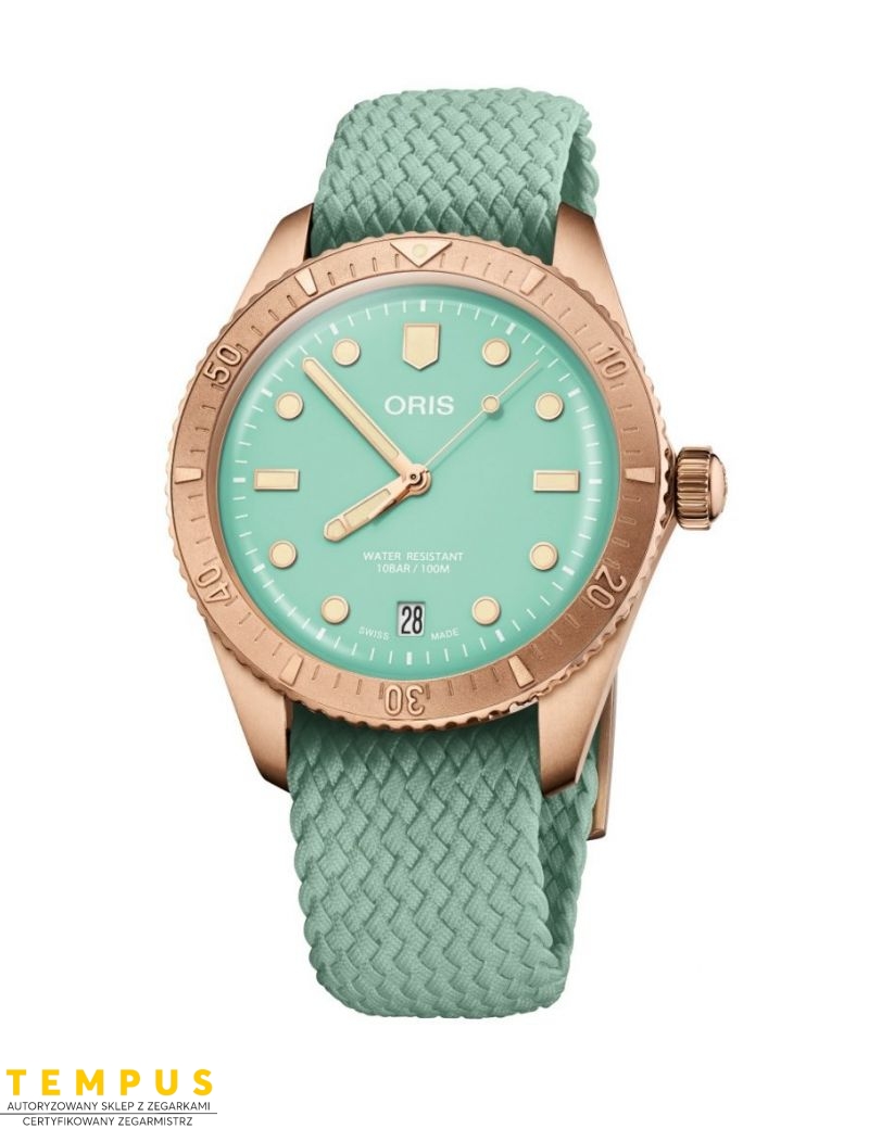 Zegarek sportowy damski, unisex Oris Divers Sixty-Five Cotton Candy Wild Green 01 733 7771 3157-07 3 19 03Br - Zegarki ORIS