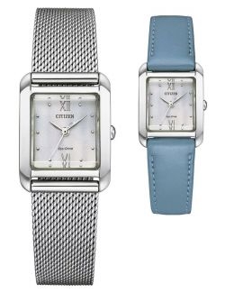 Zegarek klasyczny, elegancki damski Citizen Lady Square Set EW5590-62A na bransolecie