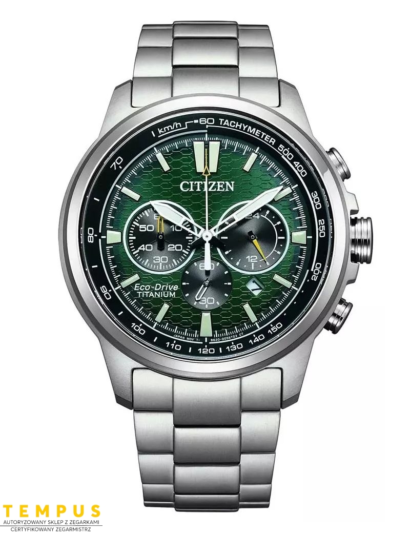Zegarek sportowy męski Citizen Racer Chronograph Super Titanium CA4570-88X Green na bransolecie Zegarek sportowy męski Citizen Racer Chronograph Super Titanium CA4570-88X Green na bransolecie