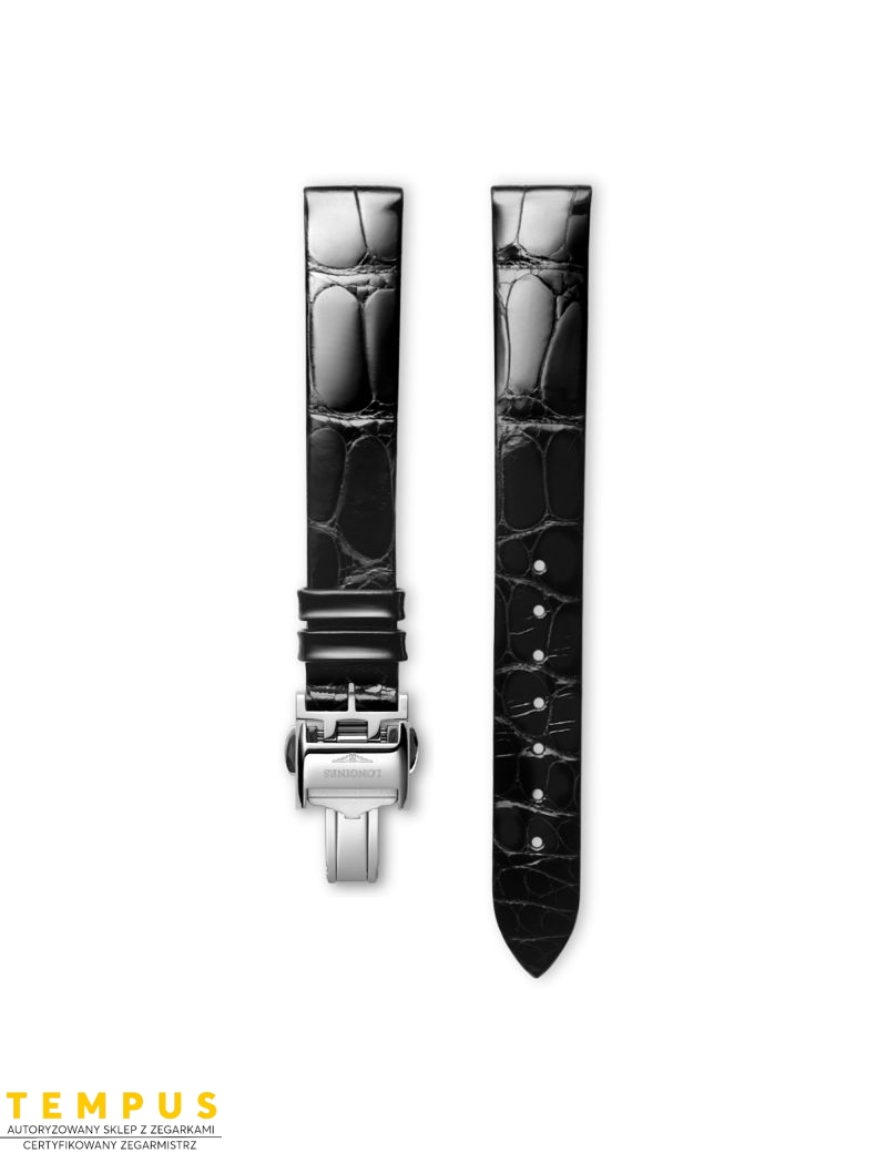 Pasek Longines błyszczący czarny ze skóry aligatora L682111475 - LONGINES - paski do zegarków