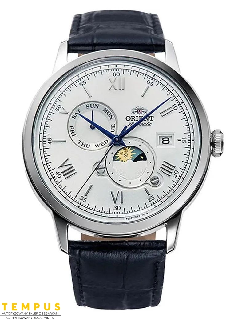 Zegarek klasyczny, elegancki męski ORIENT Automatic Classic Sun & Moon Bambino RA-AK0802S10B - Zegarki ORIENT Zegarek klasyczny, elegancki męski ORIENT Automatic Classic Sun & Moon Bambino RA-AK0802S10B - Zegarki ORIENT
