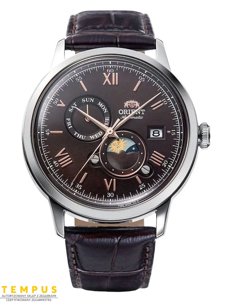 Zegarek klasyczny, elegancki męski ORIENT Automatic Classic Sun & Moon Bambino RA-AK0804Y10B - Zegarki ORIENT Zegarek klasyczny, elegancki męski ORIENT Automatic Classic Sun & Moon Bambino RA-AK0804Y10B - Zegarki ORIENT