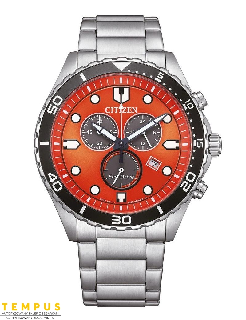 Zegarek sportowy męski Citizen Aqua Chronograph AT2560-84X Orange na bransolecie Zegarek sportowy męski Citizen Aqua Chronograph AT2560-84X Orange na bransolecie