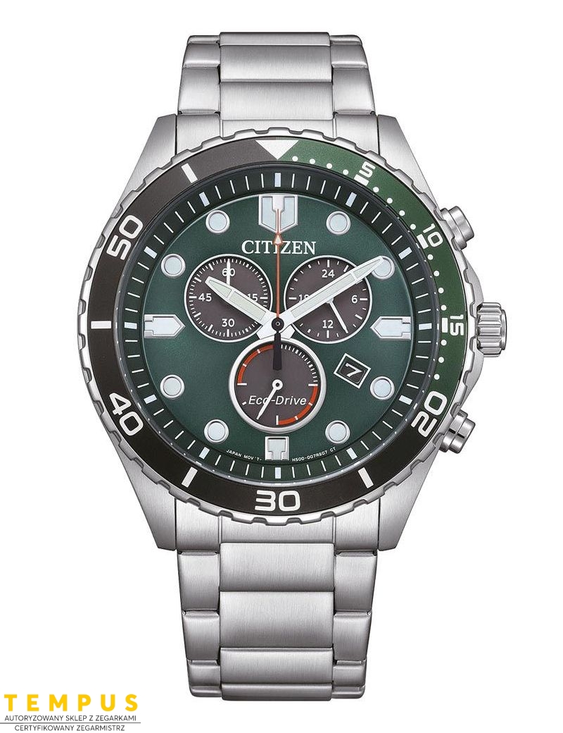 Zegarek sportowy męski Citizen Aqua Chronograph AT2561-81X Green na bransolecie Zegarek sportowy męski Citizen Aqua Chronograph AT2561-81X Green na bransolecie