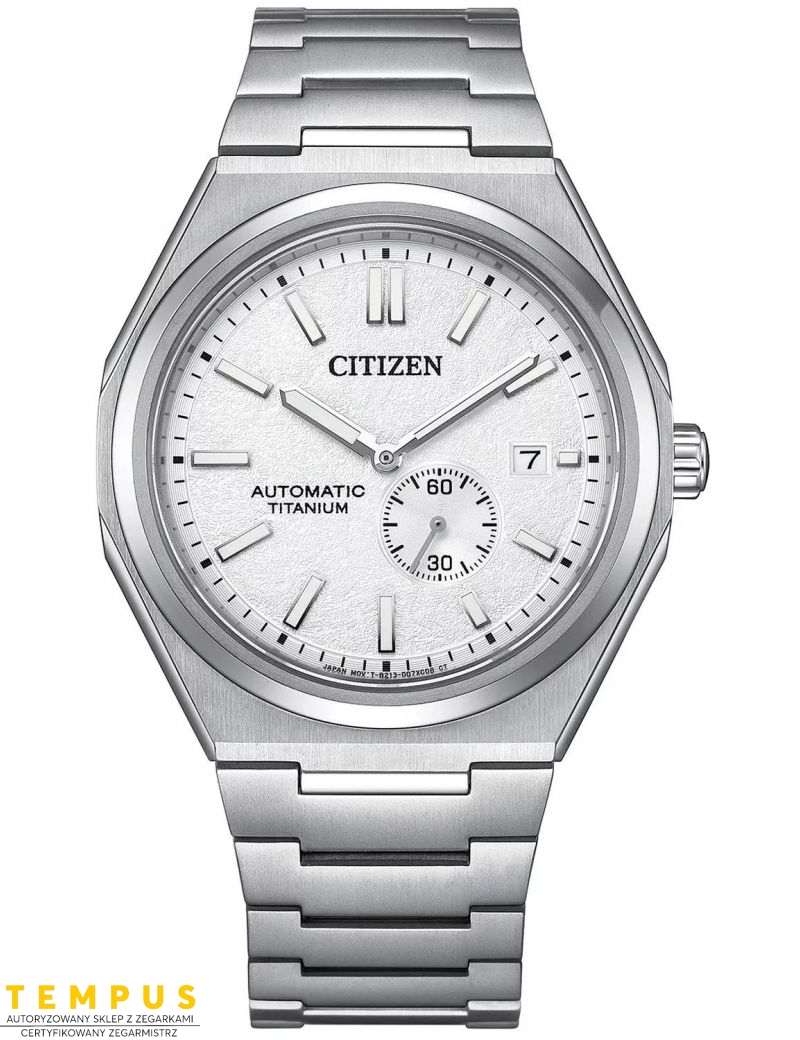 Zegarek klasyczny, casual męski Citizen Automatic Zenshin Titanium Small Second NJ0180-80A White na bransolecie