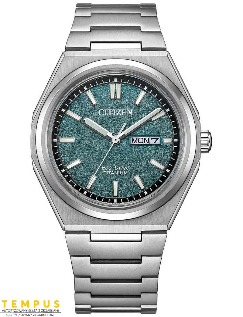 Zegarek casual męski Citizen Zenshin Super Titanium Eco-Drive AW0130-85XE Green na bransolecie